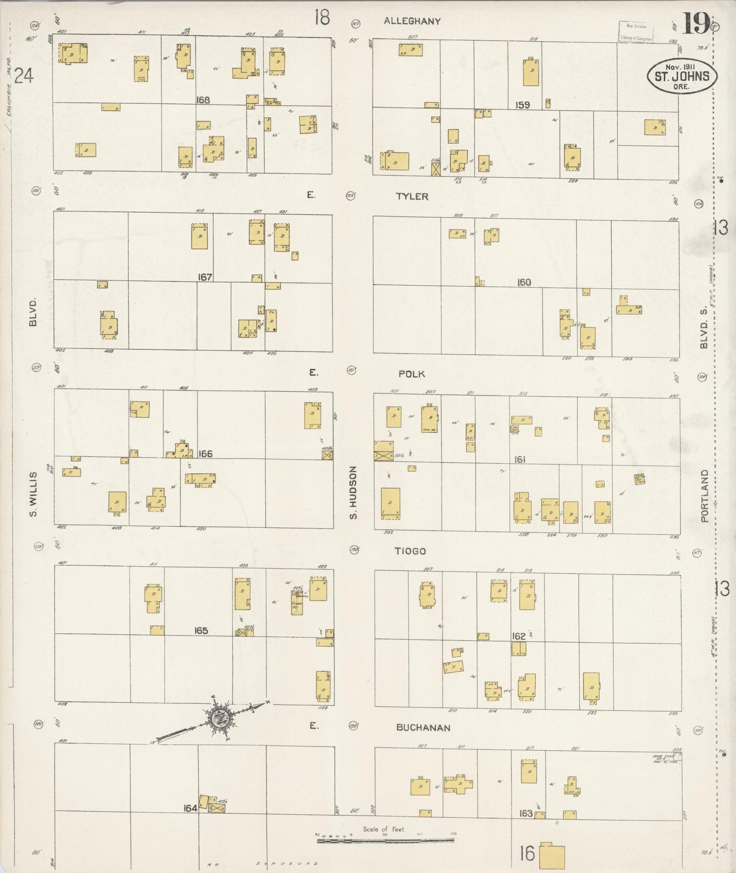 Sanborn Fire Insurance Map from Saint Johns, Multnomah County, Oregon (1911), Sheet #0019 - Complete Map Set gallery image, historic Sanborn map, vintage wall art, Oregon Oregon
