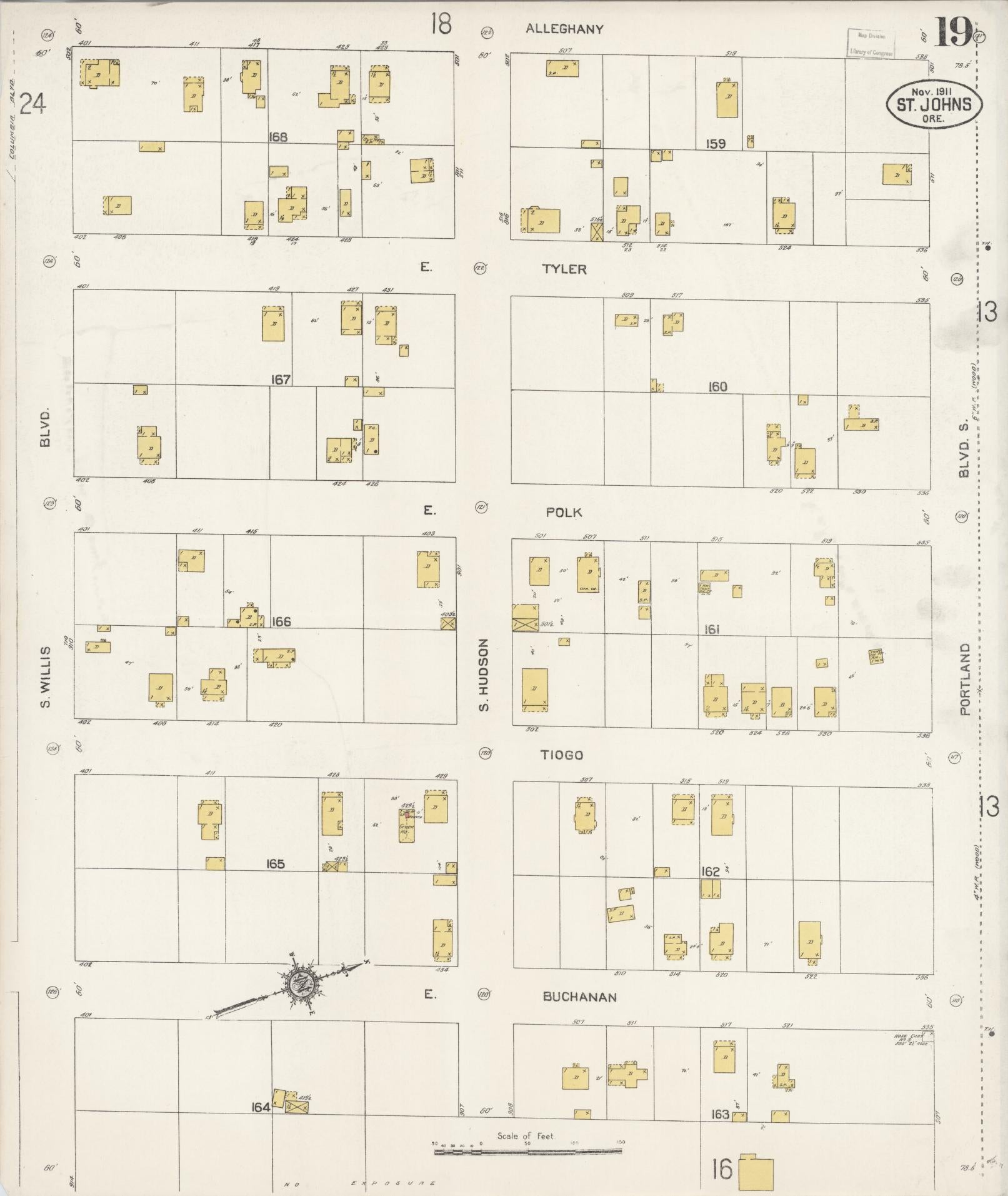 Sanborn Fire Insurance Map from Saint Johns, Multnomah County, Oregon (1911), Sheet #0019 - Complete Map Set gallery image, historic Sanborn map, vintage wall art, Oregon Oregon