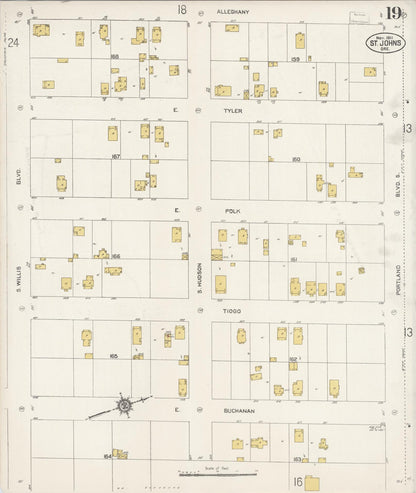 Sanborn Fire Insurance Map from Saint Johns, Multnomah County, Oregon (1911), Sheet #0019 - Complete Map Set gallery image, historic Sanborn map, vintage wall art, Oregon Oregon