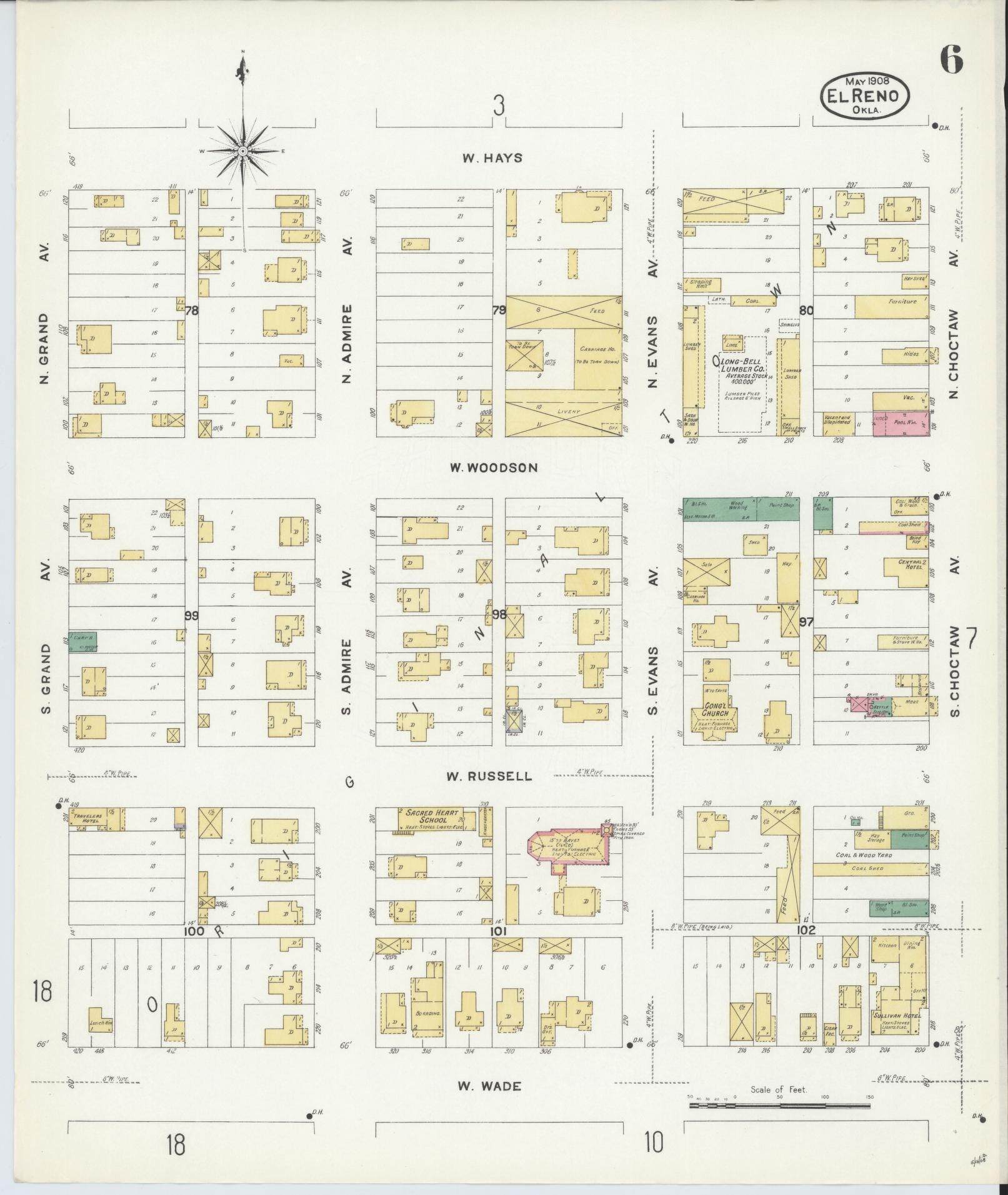 Sanborn Fire Insurance Map from El Reno, Canadian County, Oklahoma (1908), Sheet #0006 - Complete Map Set gallery image, historic Sanborn map, vintage wall art, Oklahoma Oklahoma