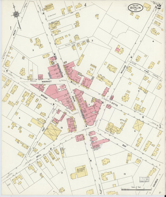 Worcester, Maryland - 1911 - Sanborn Fire Insurance Map, Sheet #0002 - Historic Sanborn Fire Insurance Map Print, Worcester Maryland 1911 0002 vintage old map wall art