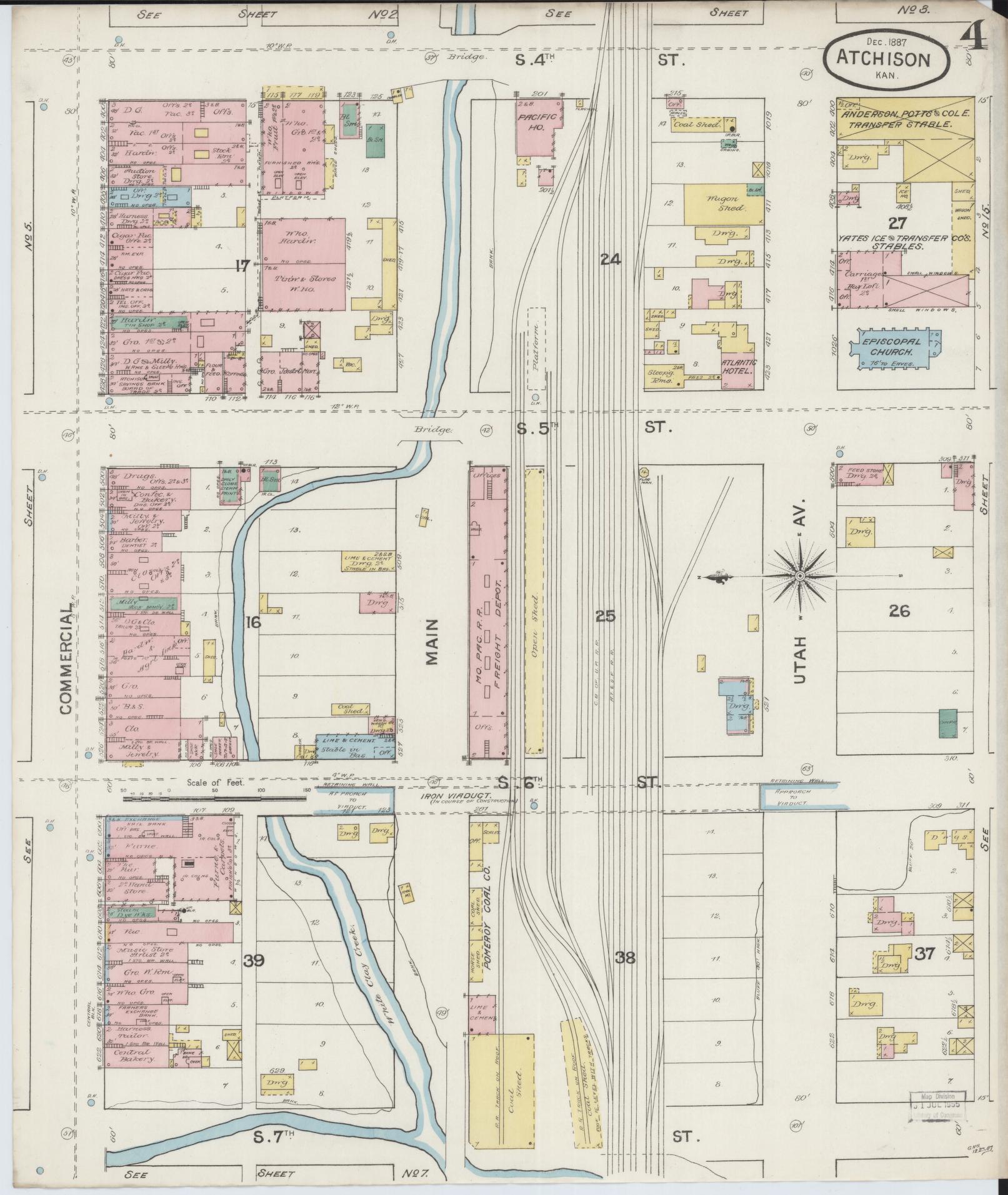 Sanborn Fire Insurance Map from Atchison, Atchison County, Kansas (1887), Sheet #0004 - Complete Map Set gallery image, historic Sanborn map, vintage wall art, Kansas Kansas