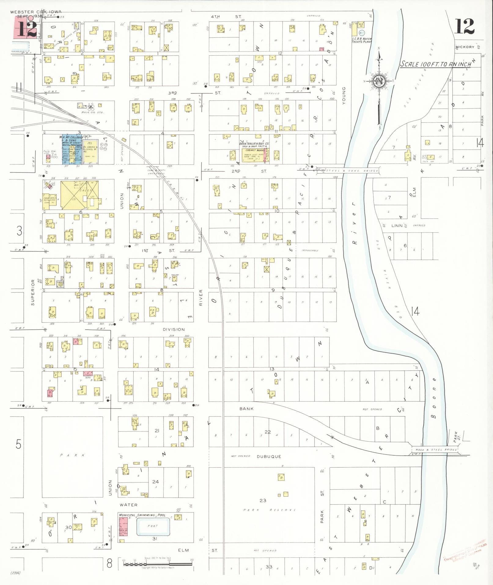 Sanborn Fire Insurance Map from Webster City, Hamilton County, Iowa (1938), Sheet #0012 - Historic Sanborn Fire Insurance Map Print