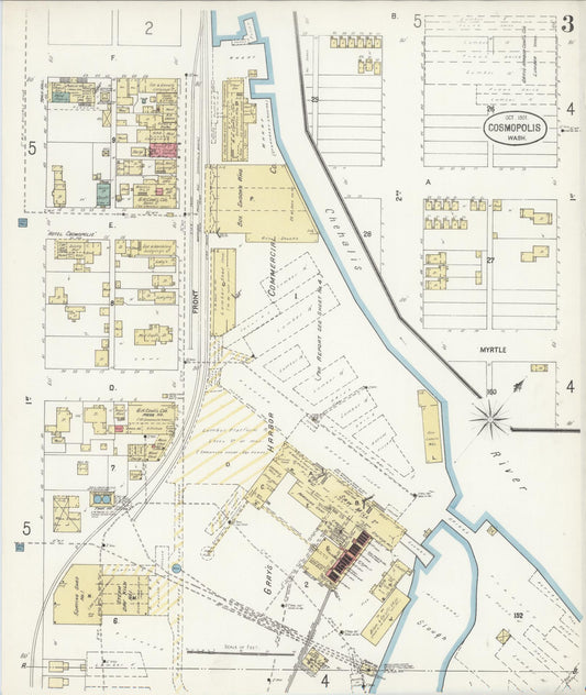 Sanborn Fire Insurance Map from Cosmopolis, Grays Harbor County, Washington (1901), Sheet #0003 - Historic Sanborn Fire Insurance Map Print, vintage old map wall art, antique decor, genealogy gift, Washington Washington map
