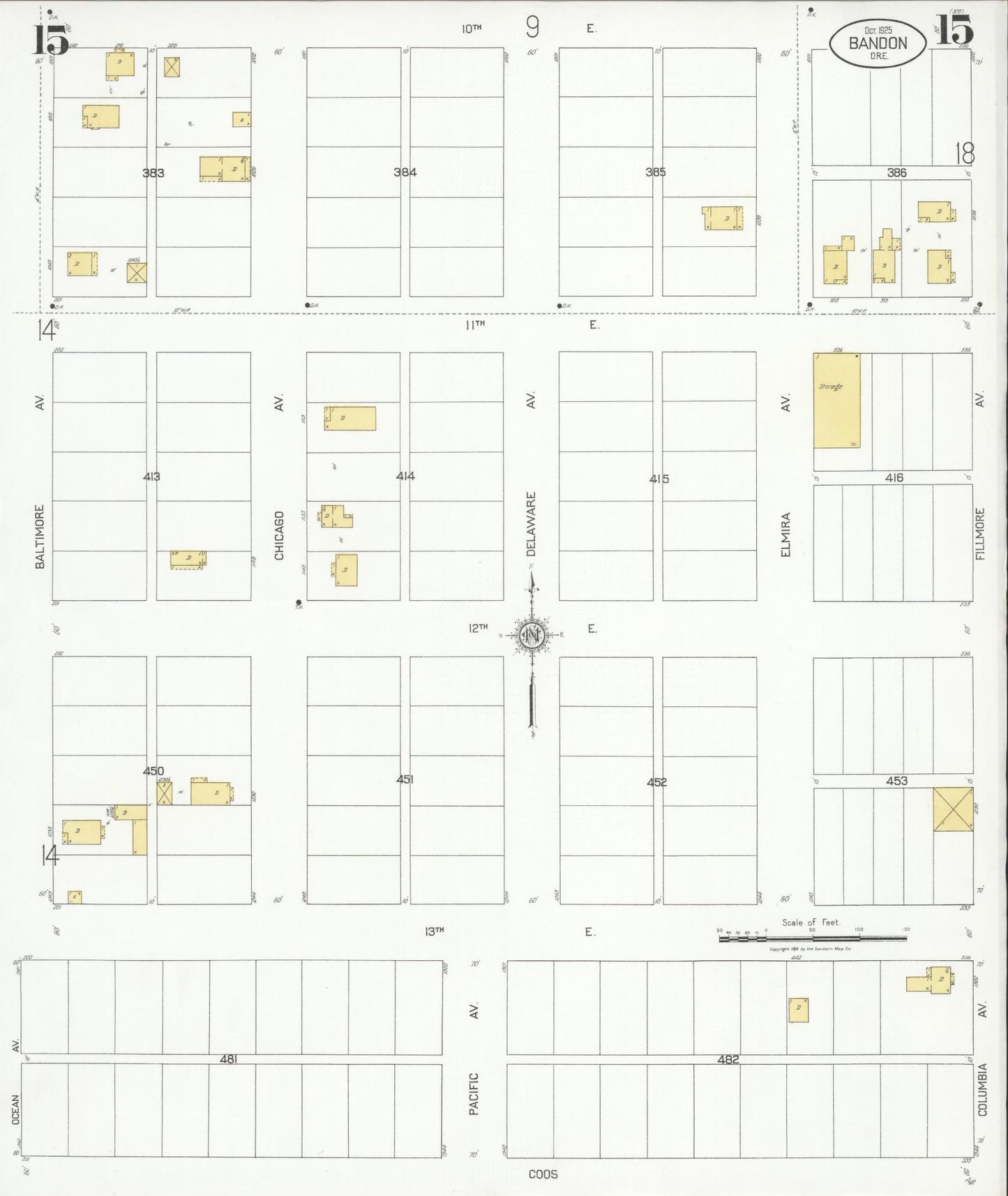 Sanborn Fire Insurance Map from Bandon, Coos County, Oregon (1925), Sheet #0015 - Complete Map Set gallery image, historic Sanborn map, vintage wall art, Oregon Oregon