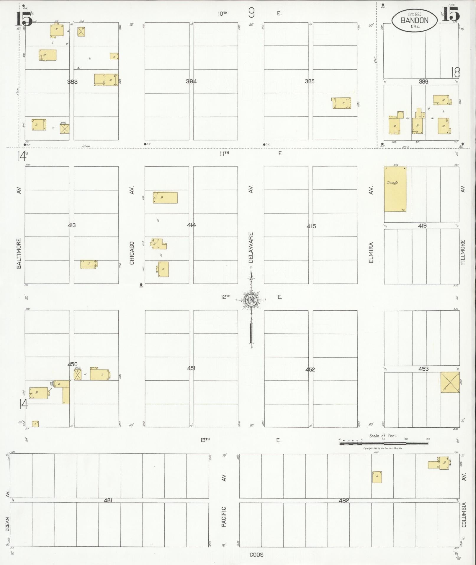 Sanborn Fire Insurance Map from Bandon, Coos County, Oregon (1925), Sheet #0015 - Complete Map Set gallery image, historic Sanborn map, vintage wall art, Oregon Oregon