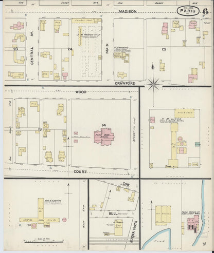Sanborn Fire Insurance Map from Paris, Edgar County, Illinois (1890), Sheet #0006 - Historic Sanborn Fire Insurance Map Print, vintage old map wall art, antique decor, genealogy gift, Illinois Illinois map
