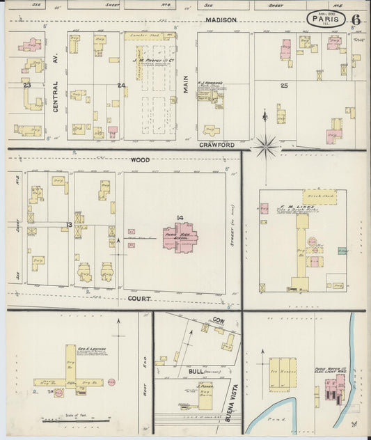 Sanborn Fire Insurance Map from Paris, Edgar County, Illinois (1890), Sheet #0006 - Historic Sanborn Fire Insurance Map Print, vintage old map wall art, antique decor, genealogy gift, Illinois Illinois map