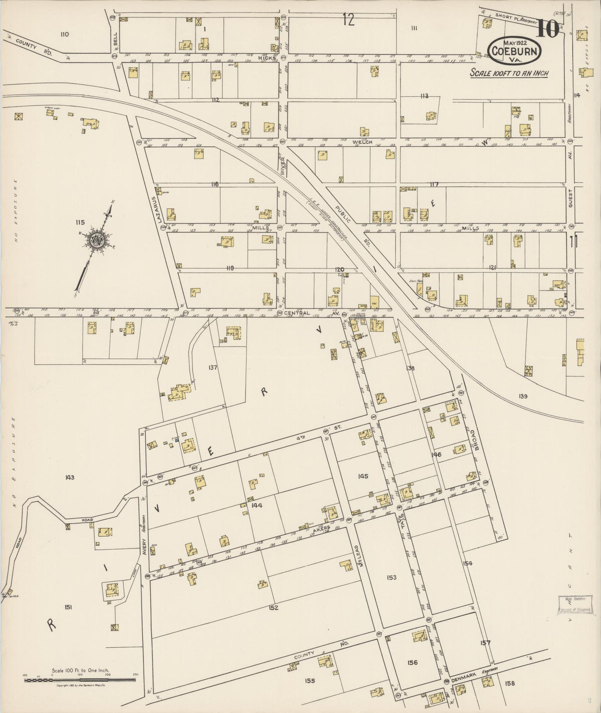 Sanborn Fire Insurance Map from Coeburn, Wise County, Virginia (1922), Sheet #0010 - Historic Sanborn Fire Insurance Map Print, vintage old map wall art, antique decor, genealogy gift, Virginia Virginia map