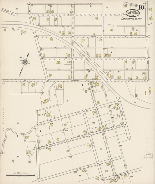 Sanborn Fire Insurance Map from Coeburn, Wise County, Virginia (1922), Sheet #0010 - Historic Sanborn Fire Insurance Map Print, vintage old map wall art, antique decor, genealogy gift, Virginia Virginia map