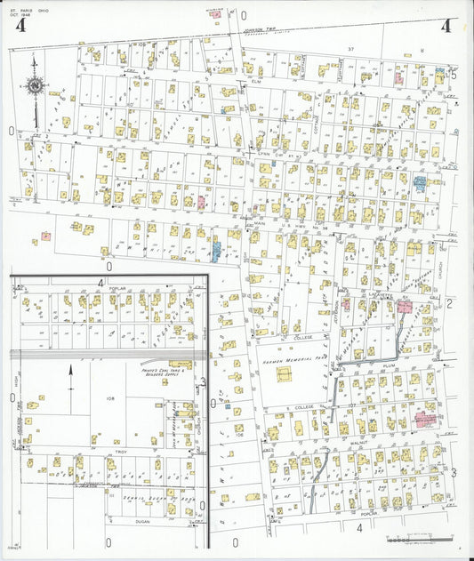 Sanborn Fire Insurance Map from Saint Paris, Champaign County, Ohio (1948), Sheet #0004 - Historic Sanborn Fire Insurance Map Print, vintage old map wall art, antique decor, genealogy gift, Ohio Ohio map