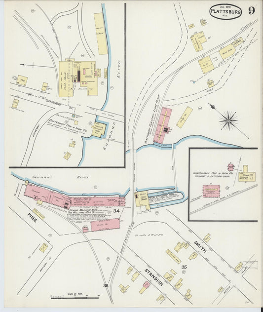 Sanborn Fire Insurance Map from Plattsburg, Clinton County, New York (1891), Sheet #0009 - Historic Sanborn Fire Insurance Map Print, vintage old map wall art, antique decor, genealogy gift, New York New York map