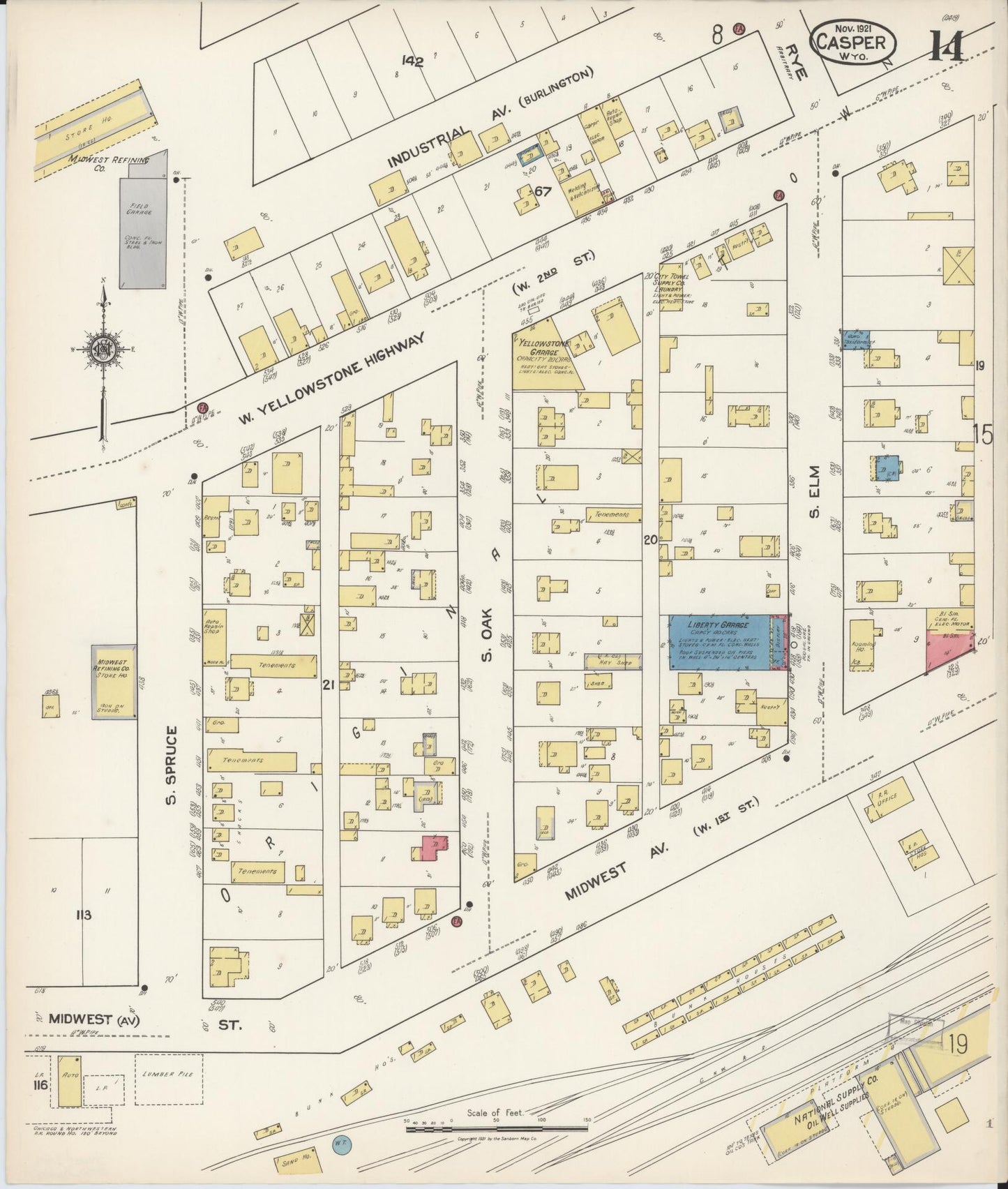 Sanborn Fire Insurance Map from Casper, Natrona County, Wyoming (1921), Sheet #0015 - Complete Map Set gallery image, historic Sanborn map, vintage wall art, Wyoming Wyoming
