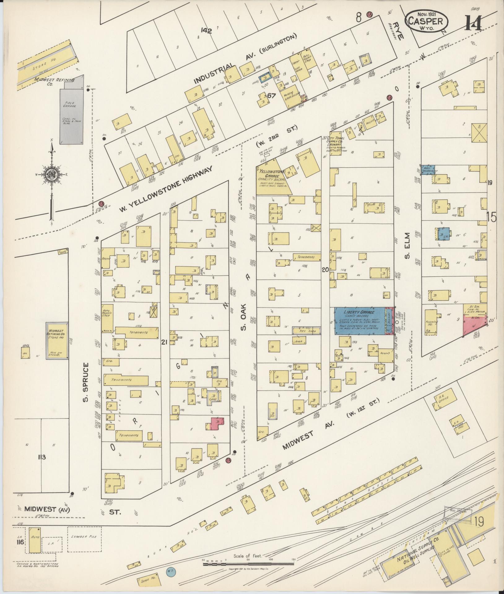 Sanborn Fire Insurance Map from Casper, Natrona County, Wyoming (1921), Sheet #0015 - Complete Map Set gallery image, historic Sanborn map, vintage wall art, Wyoming Wyoming