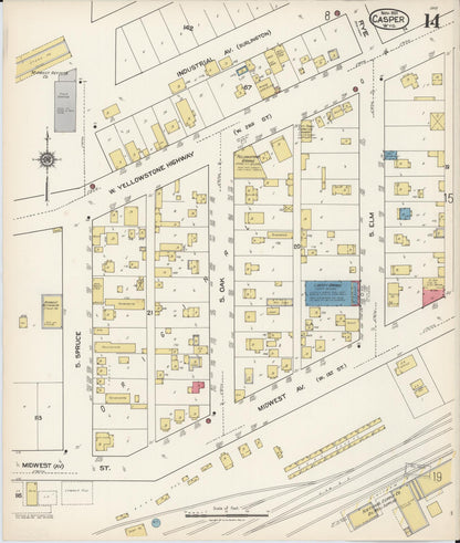 Sanborn Fire Insurance Map from Casper, Natrona County, Wyoming (1921), Sheet #0015 - Complete Map Set gallery image, historic Sanborn map, vintage wall art, Wyoming Wyoming