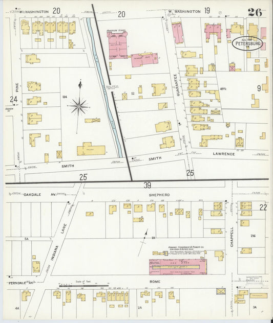 Sanborn Fire Insurance Map from Petersburg, Independent Cities, Virginia (1908), Sheet #0026 - Historic Sanborn Fire Insurance Map Print, vintage old map wall art, antique decor, genealogy gift, Virginia Virginia map