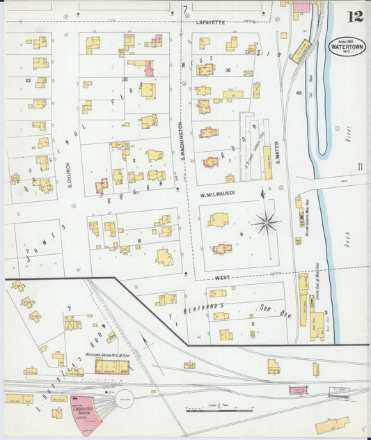 Sanborn Fire Insurance Map from Watertown, Jefferson County, Wisconsin (1901), Sheet #0012 - Historic Sanborn Fire Insurance Map Print, vintage old map wall art, antique decor, genealogy gift, Wisconsin Wisconsin map