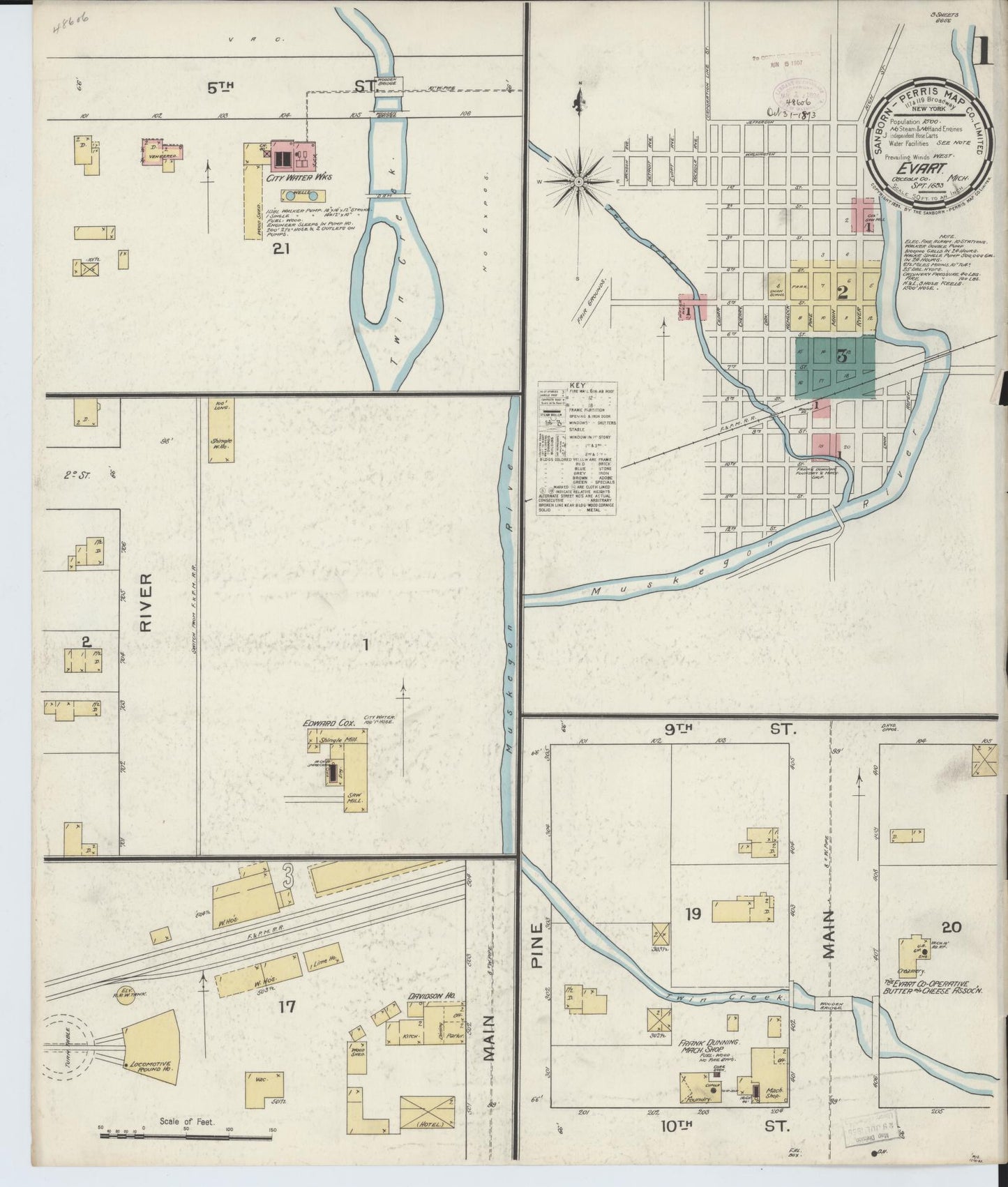 Sanborn Fire Insurance Map from Evart, Osceola County, Michigan (1893), Sheet #0001 - Complete Map Set gallery image, historic Sanborn map, vintage wall art, Michigan Michigan