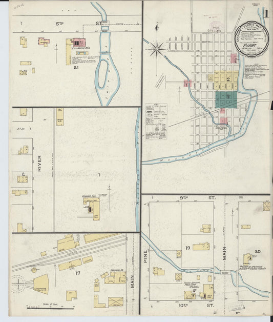 Sanborn Fire Insurance Map from Evart, Osceola County, Michigan (1893), Sheet #0001 - Complete Map Set gallery image, historic Sanborn map, vintage wall art, Michigan Michigan