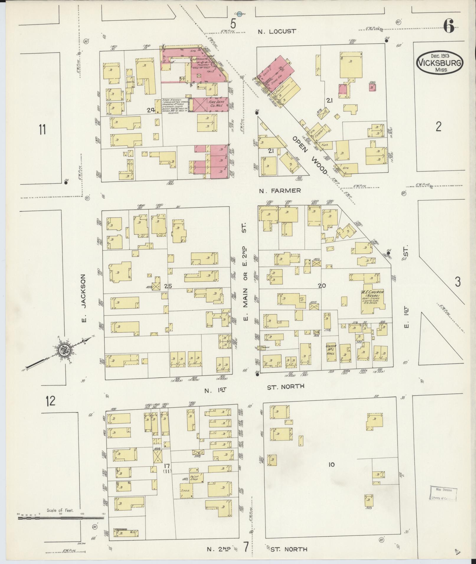 Sanborn Fire Insurance Map from Vicksburg, Warren County, Mississippi (1913), Sheet #0006 - Complete Map Set gallery image, historic Sanborn map, vintage wall art, Mississippi Mississippi