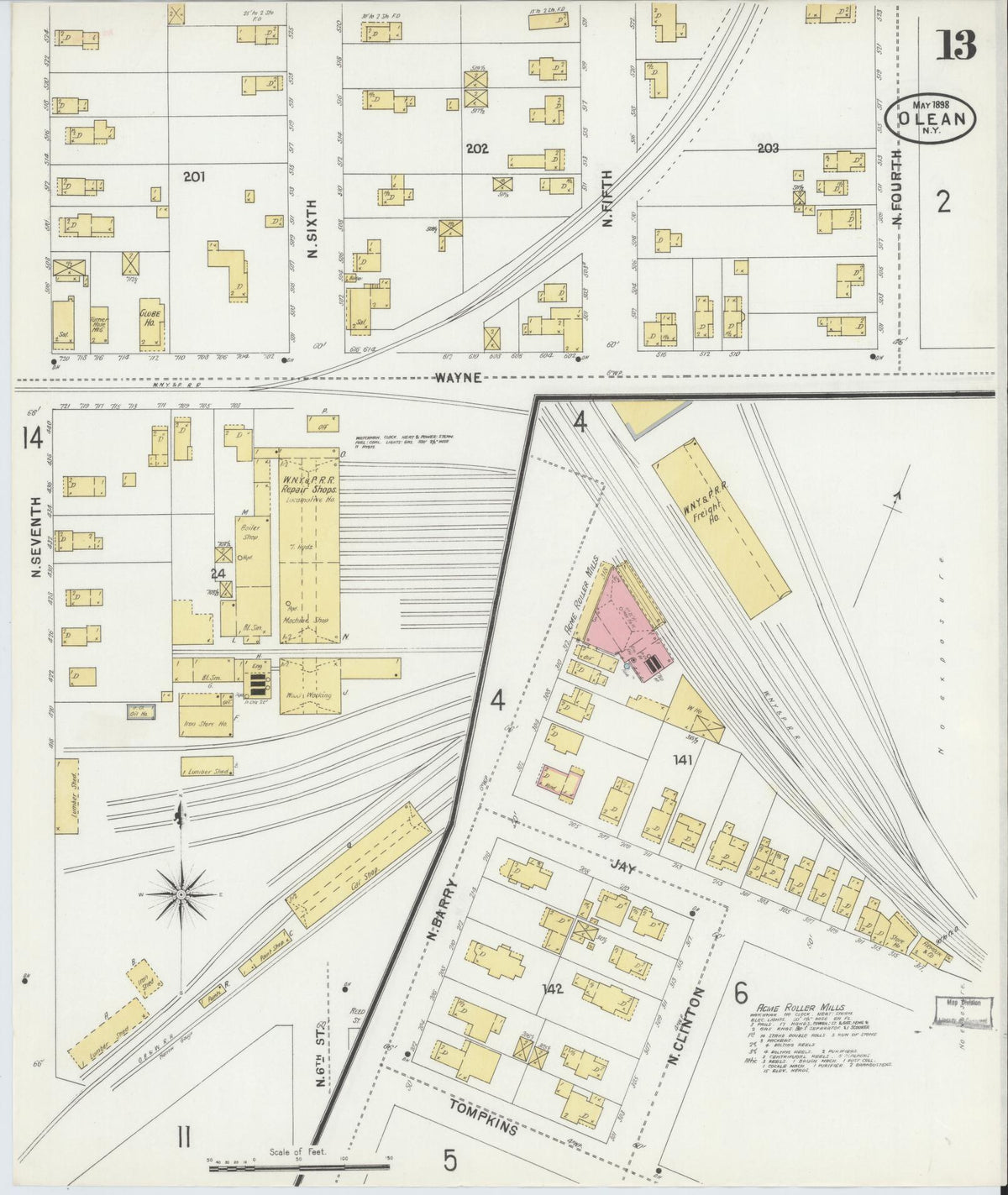Sanborn Fire Insurance Map from Olean, Cattaraugus County, New York (1898), Sheet #0013 - Historic Sanborn Fire Insurance Map Print, vintage old map wall art, antique decor, genealogy gift, New York New York map