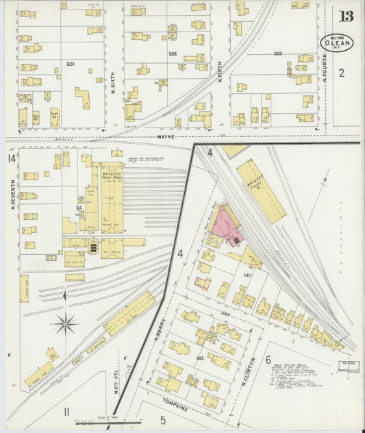 Sanborn Fire Insurance Map from Olean, Cattaraugus County, New York (1898), Sheet #0013 - Historic Sanborn Fire Insurance Map Print, vintage old map wall art, antique decor, genealogy gift, New York New York map