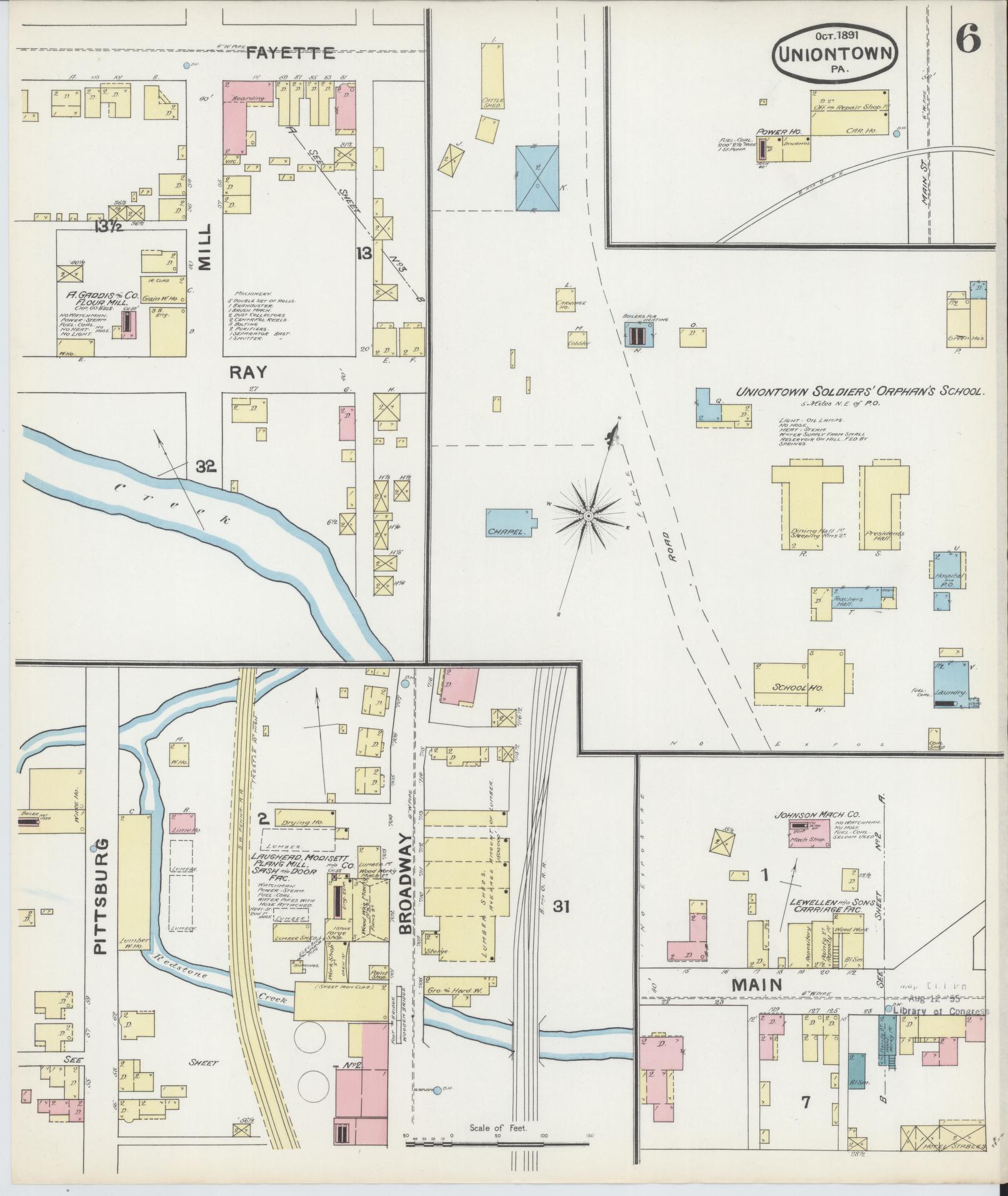 Sanborn Fire Insurance Map from Uniontown, Fayette County, Pennsylvania (1891), Sheet #0006 - Complete Map Set gallery image, historic Sanborn map, vintage wall art, Pennsylvania Pennsylvania