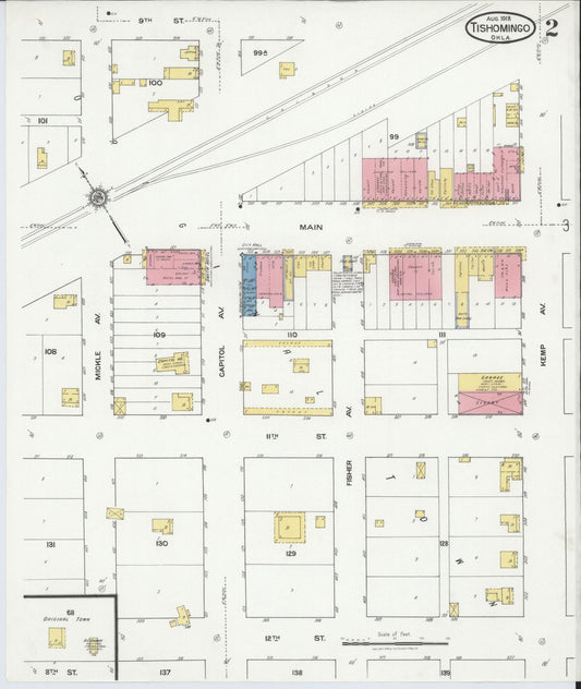 Sanborn Fire Insurance Map from Tishomingo, Johnston County, Oklahoma (1918), Sheet #0002 - Historic Sanborn Fire Insurance Map Print, vintage old map wall art, antique decor, genealogy gift, Oklahoma Oklahoma map