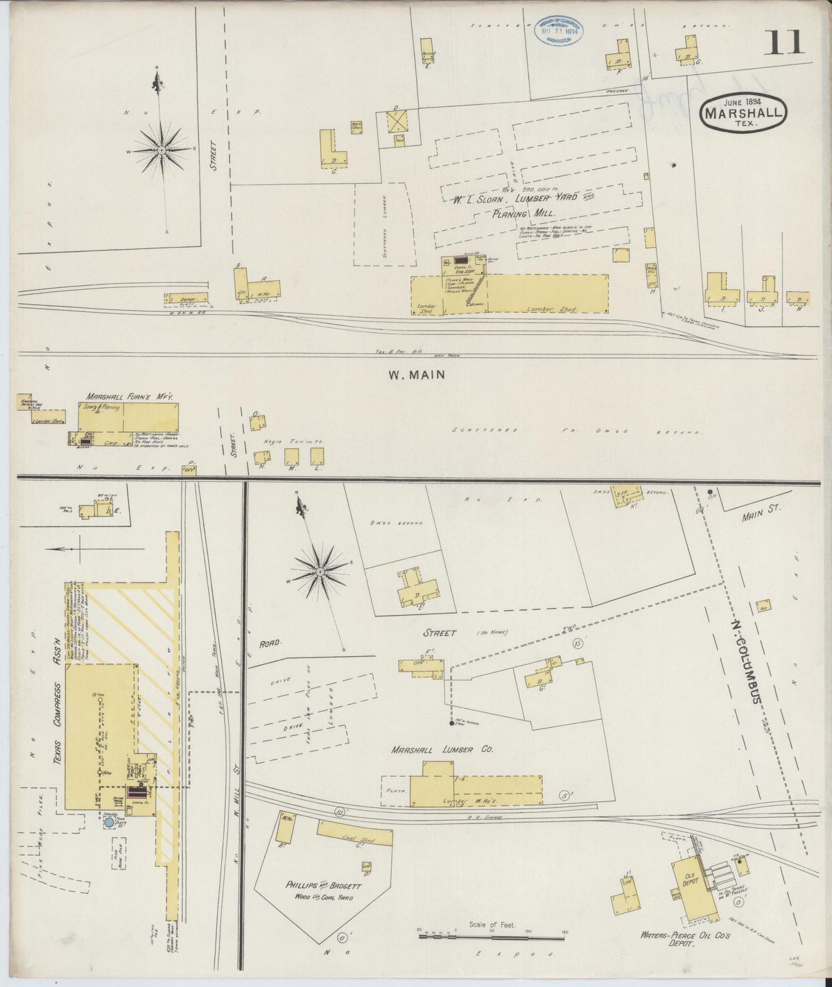 Sanborn Fire Insurance Map from Marshall, Harrison County, Texas (1894), Sheet #0011 - Historic Sanborn Fire Insurance Map Print, vintage old map wall art, antique decor, genealogy gift, Texas Texas map