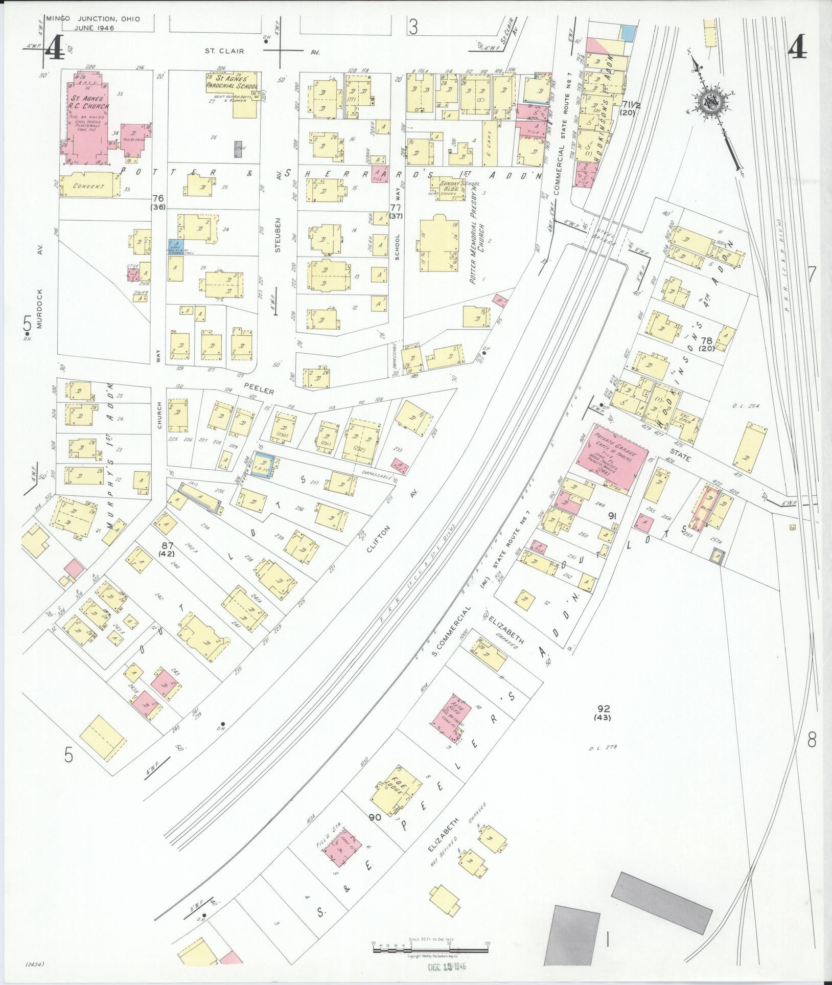 Sanborn Fire Insurance Map from Mingo Junction, Jefferson County, Ohio (1946), Sheet #0004 - Historic Sanborn Fire Insurance Map Print, vintage old map wall art, antique decor, genealogy gift, Ohio Ohio map