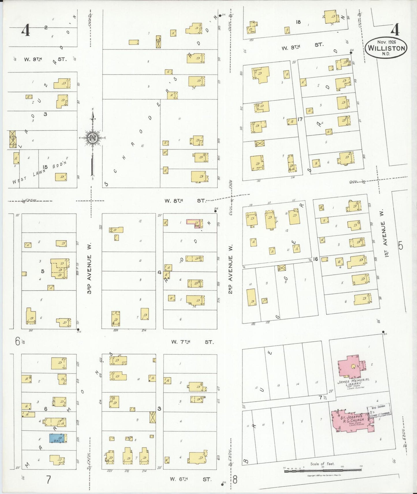 Sanborn Fire Insurance Map from Williston, Williams County, North Dakota (1926), Sheet #0004 - Historic Sanborn Fire Insurance Map Print, vintage old map wall art, antique decor, genealogy gift, North Dakota North Dakota map