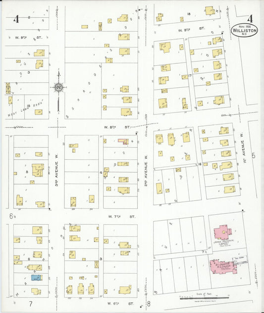 Sanborn Fire Insurance Map from Williston, Williams County, North Dakota (1926), Sheet #0004 - Historic Sanborn Fire Insurance Map Print, vintage old map wall art, antique decor, genealogy gift, North Dakota North Dakota map