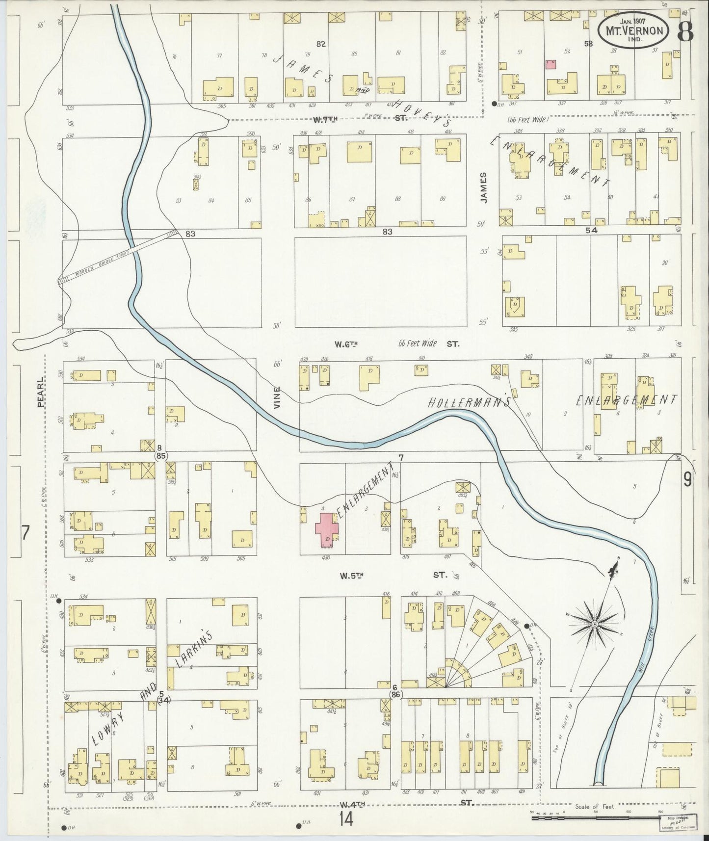 Sanborn Fire Insurance Map from Mount Vernon, Posey County, Indiana (1907), Sheet #0008 - Complete Map Set gallery image, historic Sanborn map, vintage wall art, Indiana Indiana