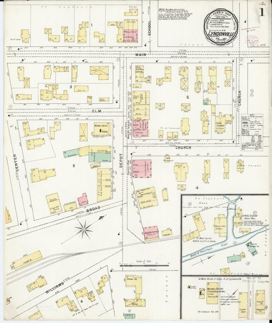 Sanborn Fire Insurance Map from Lyndonville, Caledonia County, Vermont (1895), Sheet #0001 - Complete Map Set gallery image, historic Sanborn map, vintage wall art, Vermont Vermont