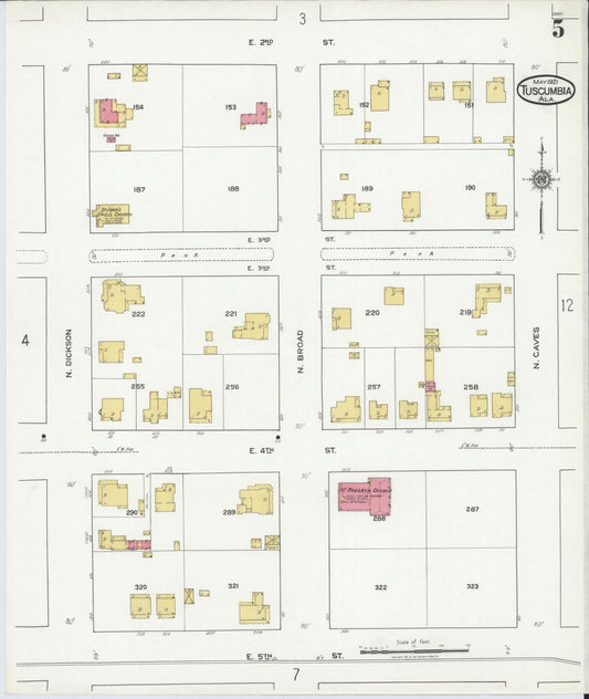 Sanborn Fire Insurance Map from Tuscumbia, Colbert County, Alabama (1921), Sheet #0005 - Historic Sanborn Fire Insurance Map Print, vintage old map wall art, antique decor, genealogy gift, Alabama Alabama map