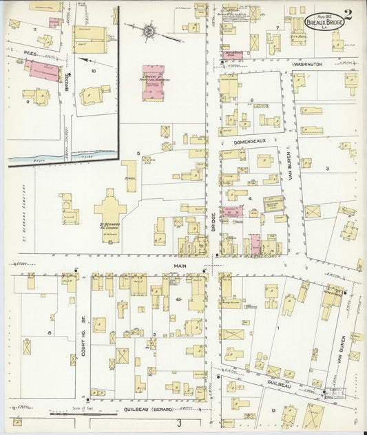 Sanborn Fire Insurance Map from Breaux Bridge, Saint Martin Parish, Louisiana (1912), Sheet #0002 - Historic Sanborn Fire Insurance Map Print, vintage old map wall art, antique decor, genealogy gift, Louisiana Louisiana map