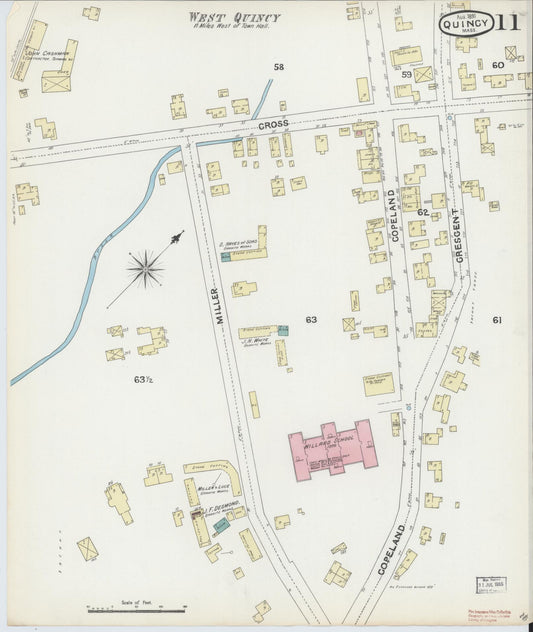 Sanborn Fire Insurance Map from Quincy, Norfolk County, Massachusetts (1891), Sheet #0011 - Historic Sanborn Fire Insurance Map Print, vintage old map wall art, antique decor, genealogy gift, Massachusetts Massachusetts map