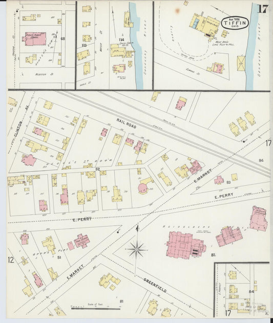 Sanborn Fire Insurance Map from Tiffin, Seneca County, Ohio (1896), Sheet #0017 - Historic Sanborn Fire Insurance Map Print, vintage old map wall art, antique decor, genealogy gift, Ohio Ohio map