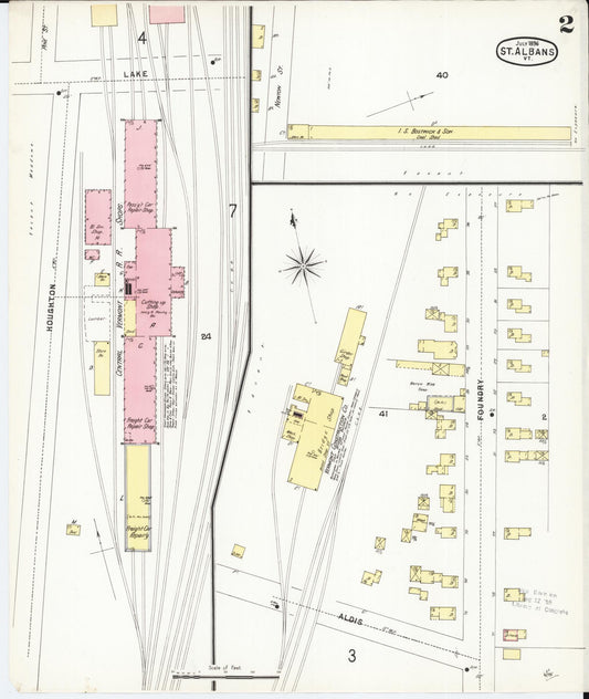 Sanborn Fire Insurance Map from Saint Albans, Franklin County, Vermont (1896), Sheet #0002 - Historic Sanborn Fire Insurance Map Print, vintage old map wall art, antique decor, genealogy gift, Vermont Vermont map