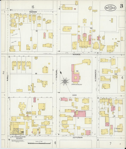 Sanborn Fire Insurance Map from Natchez, Adams County, Mississippi (1901), Sheet #0003 - Historic Sanborn Fire Insurance Map Print, vintage old map wall art, antique decor, genealogy gift, Mississippi Mississippi map