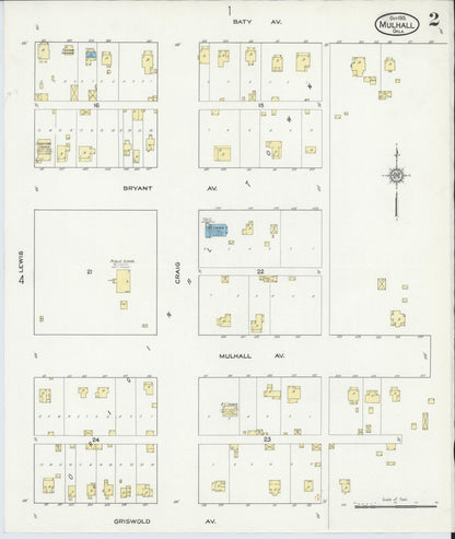 Sanborn Fire Insurance Map from Mulhall, Logan County, Oklahoma (1915), Sheet #0002 - Complete Map Set gallery image, historic Sanborn map, vintage wall art, Oklahoma Oklahoma