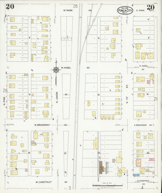 Sanborn Fire Insurance Map from Ponca City, Kay County, Oklahoma (1925), Sheet #0020 - Historic Sanborn Fire Insurance Map Print, vintage old map wall art, antique decor, genealogy gift, Oklahoma Oklahoma map