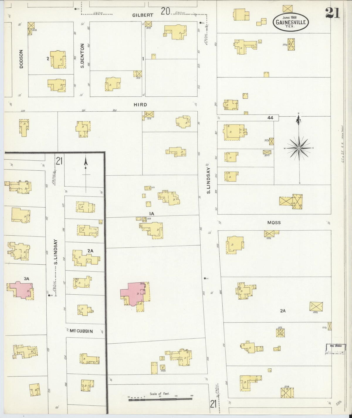 Sanborn Fire Insurance Map from Gainesville, Cooke County, Texas (1908), Sheet #0021 - Complete Map Set gallery image, historic Sanborn map, vintage wall art, Texas Texas
