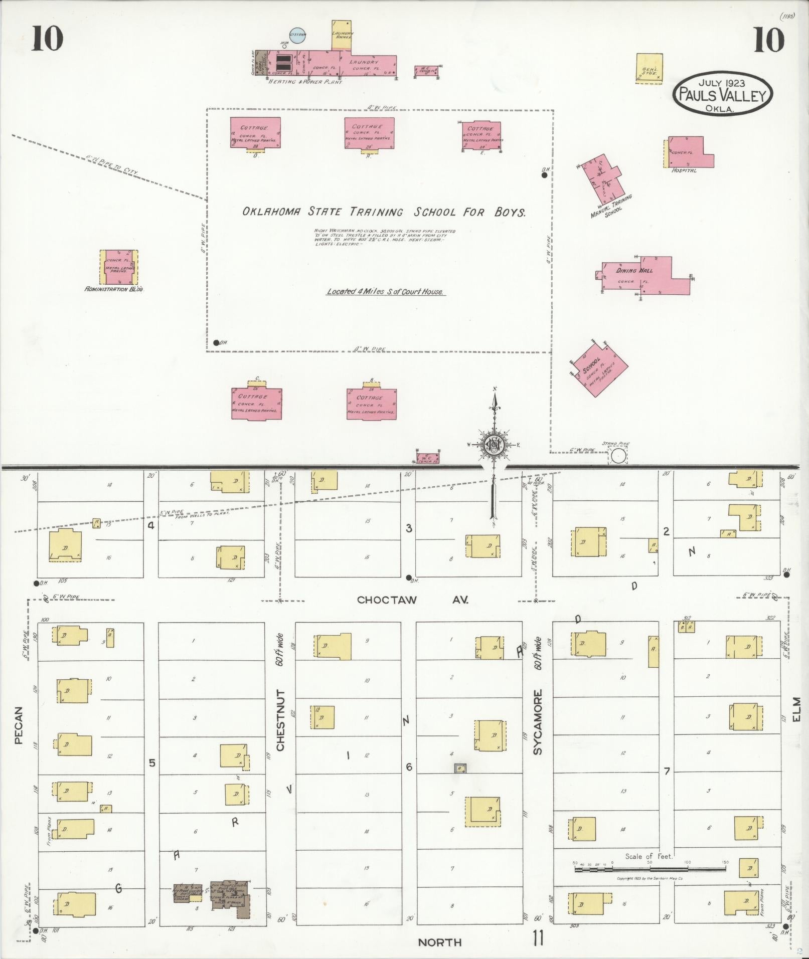Sanborn Fire Insurance Map from Pauls Valley, Garvin County, Oklahoma (1923), Sheet #0010 - Historic Sanborn Fire Insurance Map Print, vintage old map wall art, antique decor, genealogy gift, Oklahoma Oklahoma map