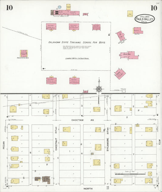 Sanborn Fire Insurance Map from Pauls Valley, Garvin County, Oklahoma (1923), Sheet #0010 - Historic Sanborn Fire Insurance Map Print, vintage old map wall art, antique decor, genealogy gift, Oklahoma Oklahoma map