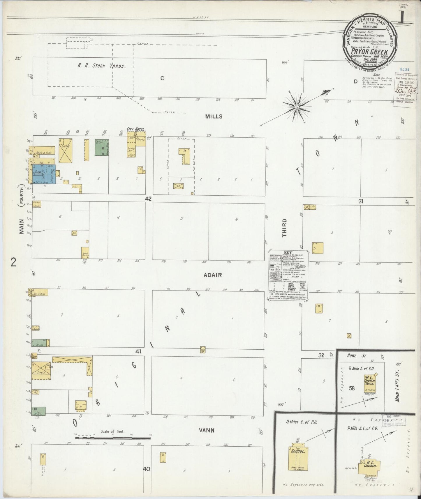 Sanborn Fire Insurance Map from Pryor Creek, Mayes County, Oklahoma (1900), Sheet #0001 - Complete Map Set gallery image, historic Sanborn map, vintage wall art, Oklahoma Oklahoma