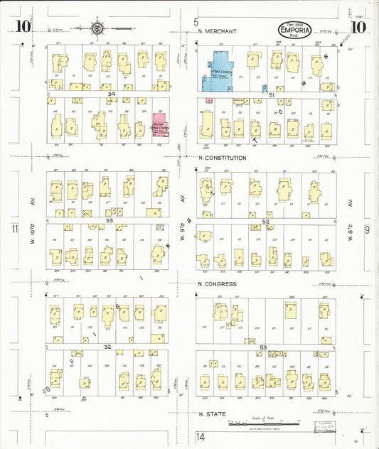 Sanborn Fire Insurance Map from Emporia, Lyon County, Kansas (1923), Sheet #0010 - Historic Sanborn Fire Insurance Map Print, vintage old map wall art, antique decor, genealogy gift, Kansas Kansas map