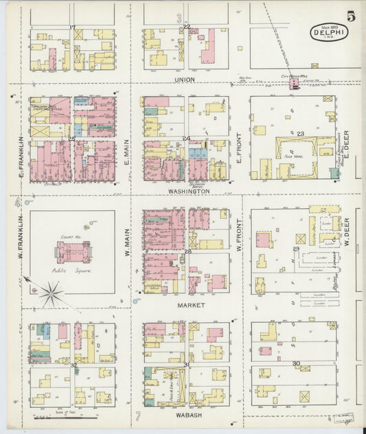 Sanborn Fire Insurance Map from Delphi, Carroll County, Indiana (1893), Sheet #0005 - Historic Sanborn Fire Insurance Map Print, vintage old map wall art, antique decor, genealogy gift, Indiana Indiana map