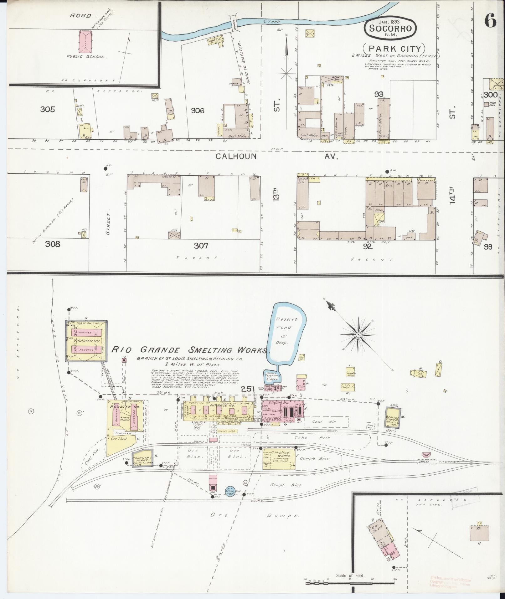Sanborn Fire Insurance Map from Socorro, Socorro County, New Mexico (1893), Sheet #0006 - Historic Sanborn Fire Insurance Map Print, vintage old map wall art, antique decor, genealogy gift, New Mexico New Mexico map