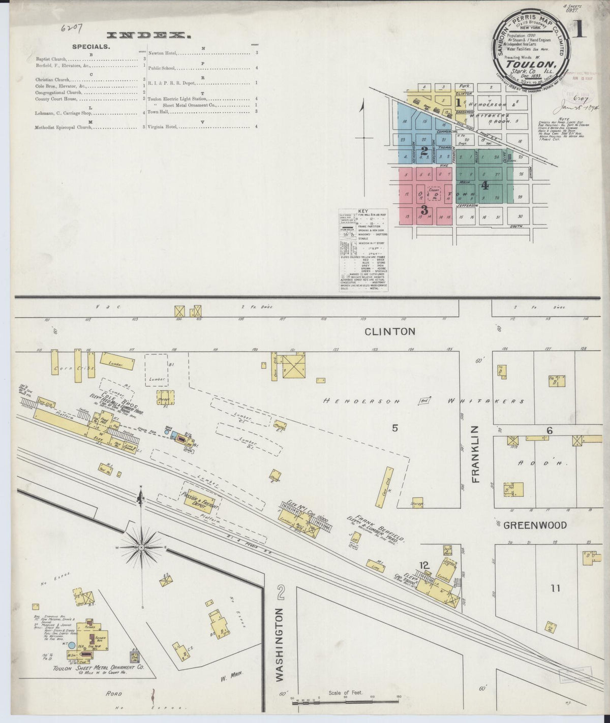 Sanborn Fire Insurance Map from Toulon, Stark County, Illinois (1893), Sheet #0001 - Historic Sanborn Fire Insurance Map Print, vintage old map wall art, antique decor, genealogy gift, Illinois Illinois map